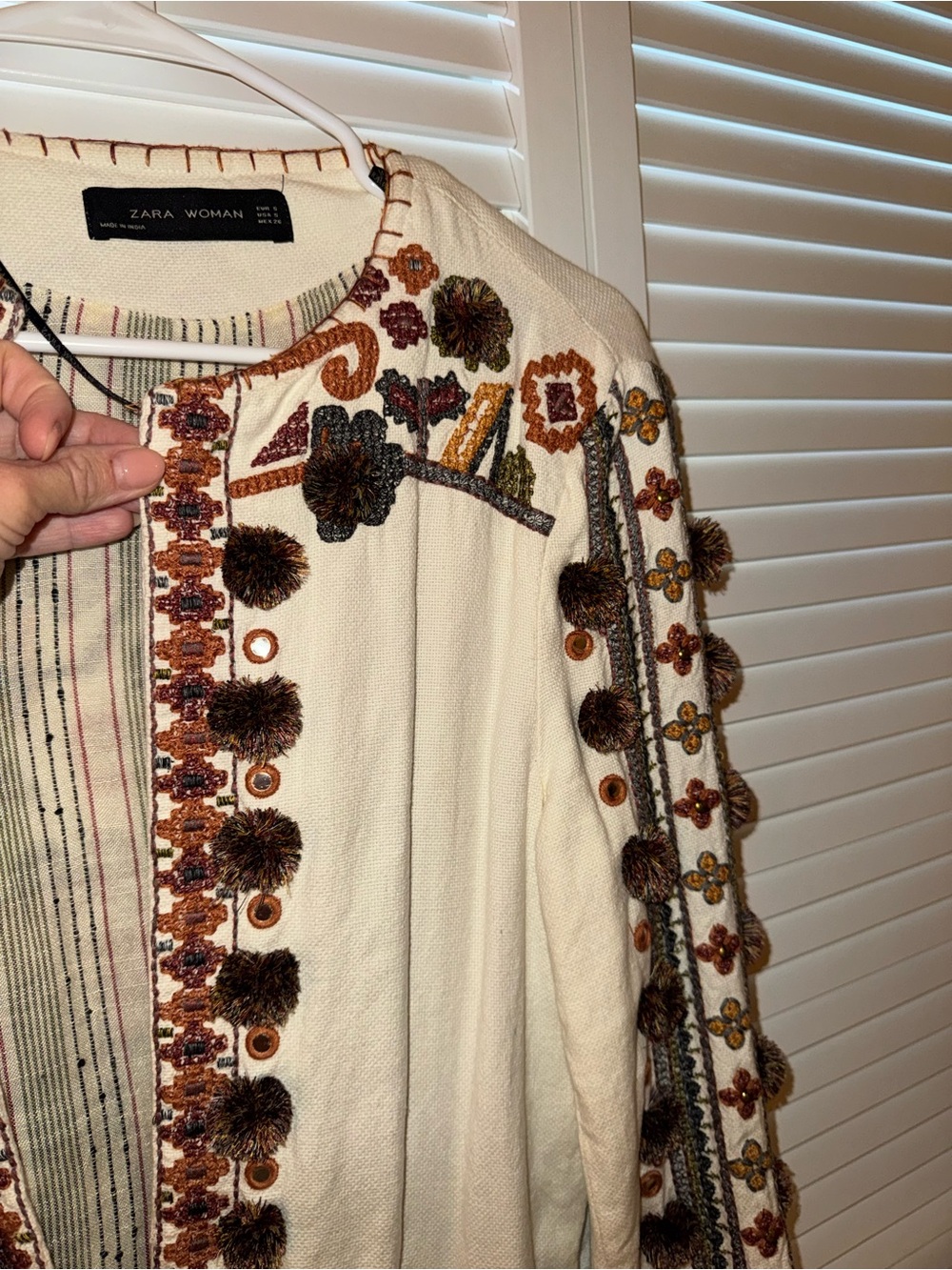 ZARA Embroidered Boho Women's Jacket - Cream size S - Picture 3 of 6